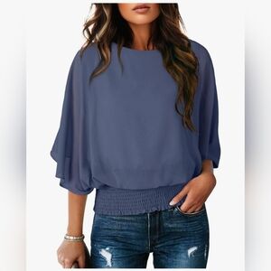 Dokotoo Blue Chiffon Dolman Top